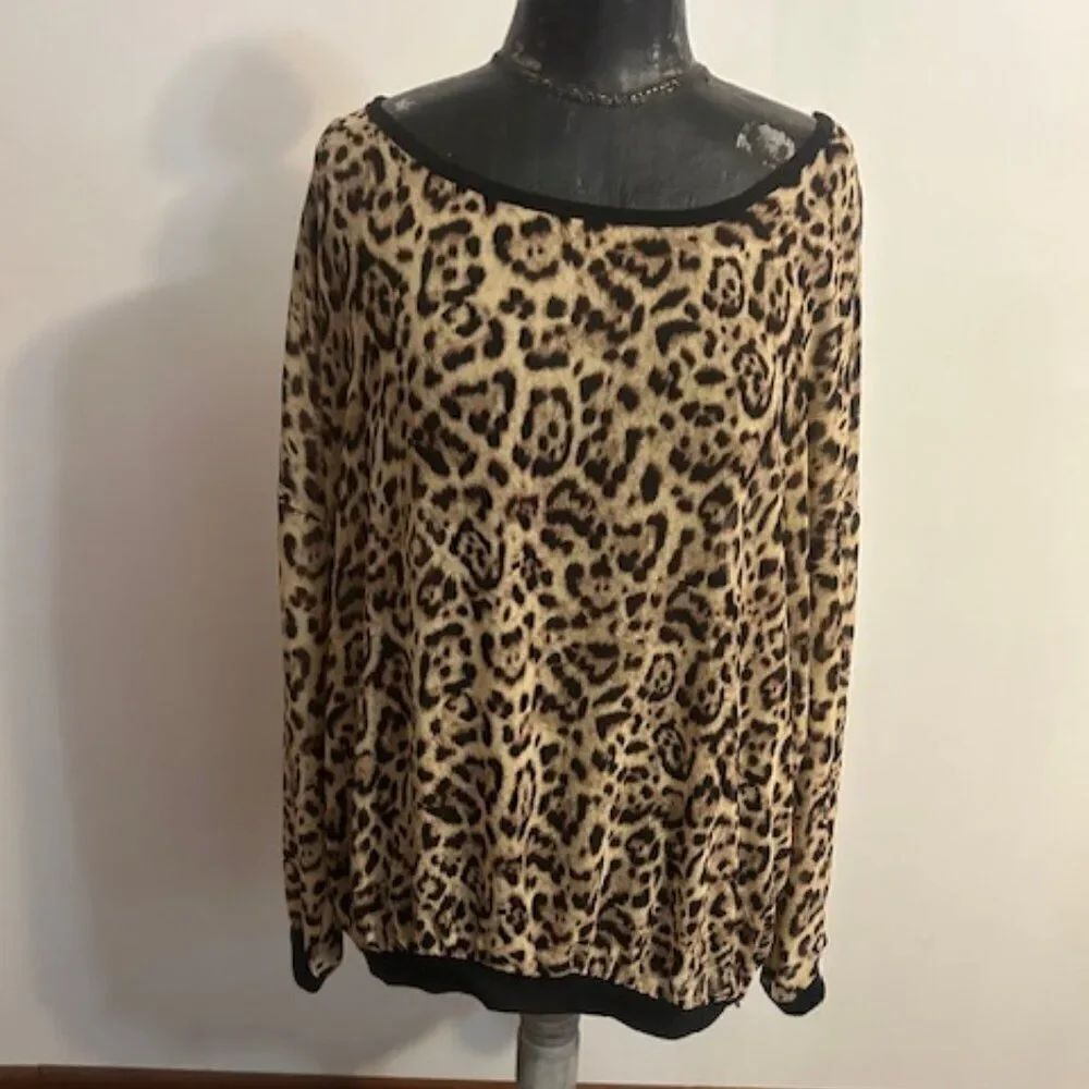 Torrid Brown/Tan/Black Leopard print boatneck sheer top, size 2/2X